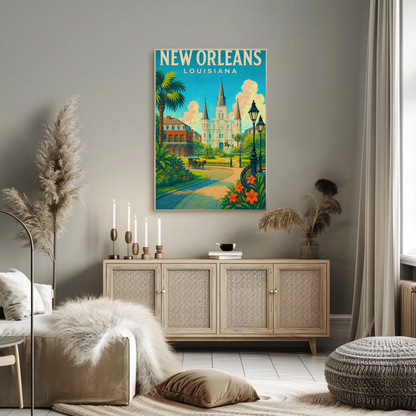 New Orleans Louisiana Cathedral Garden Vintage Travel Poster