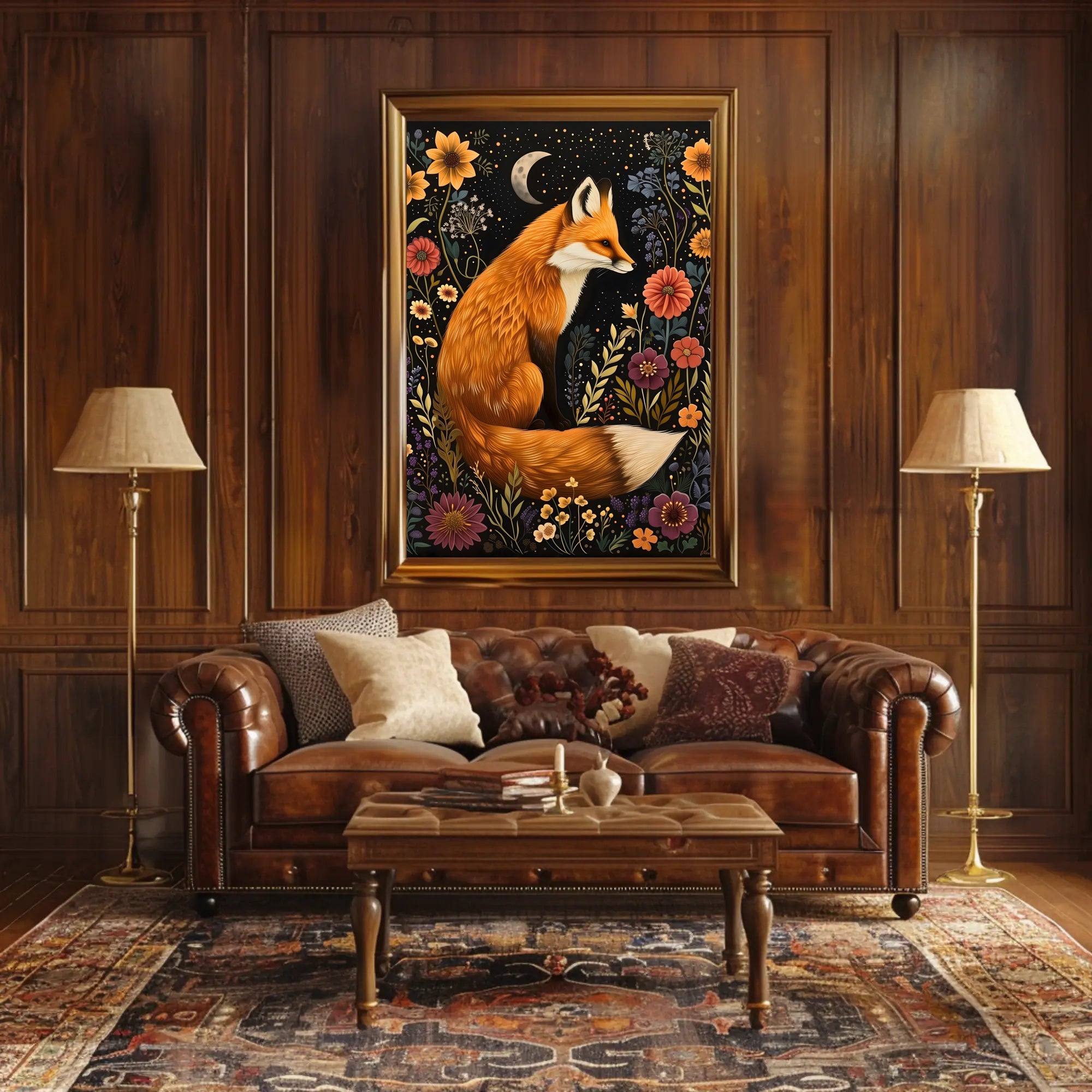 Whimsical Fox and Flora: Artistic Animal Poster