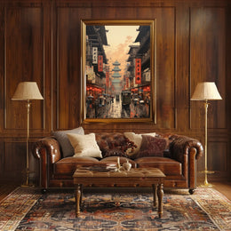 Vibrant Historical Asian Street Scene Cultural Heritage Poster