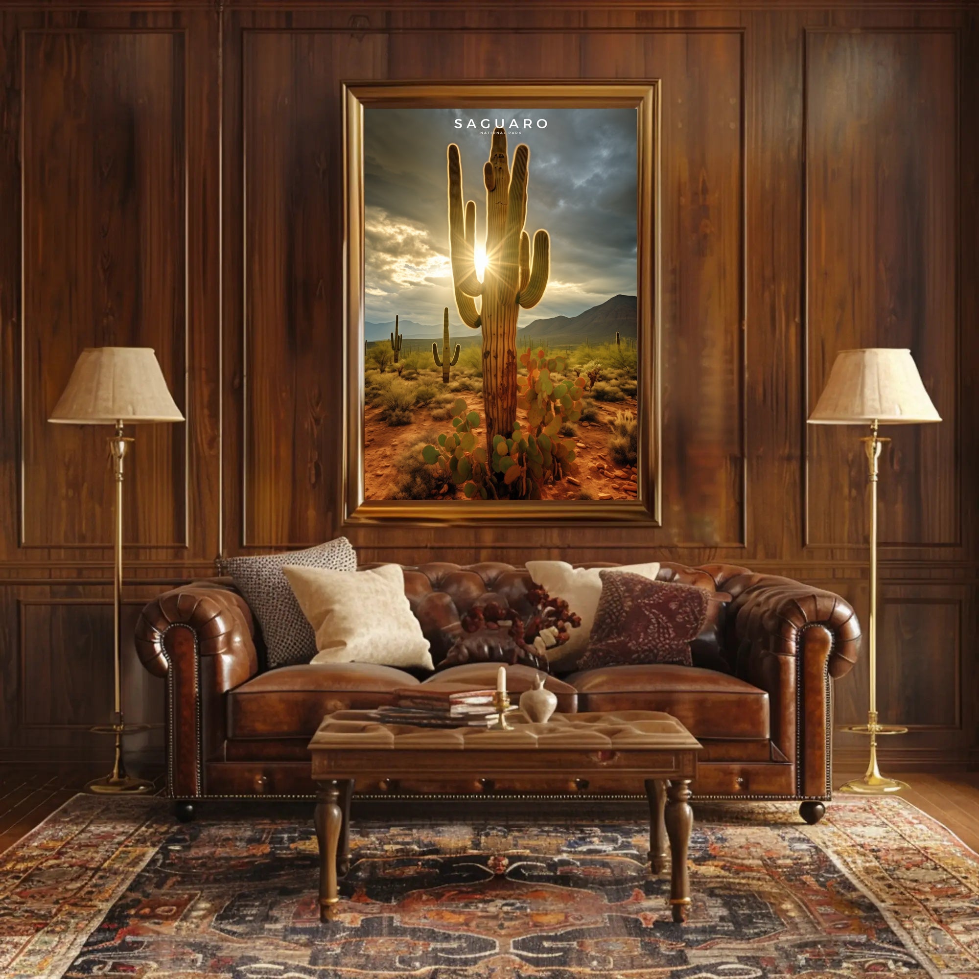 Saguaro Sunset Poster Vintage Desert Travel Print