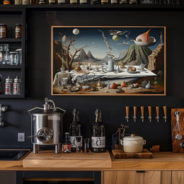 Surreal Dreamscape with Chaotic Still Life Artistic Poster