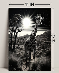 Moonlit Giraffe In The Savanna Poster