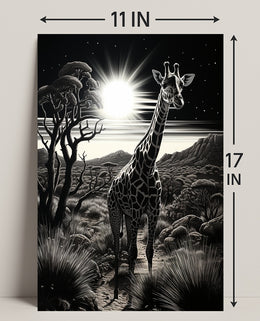Moonlit Giraffe In The Savanna Poster