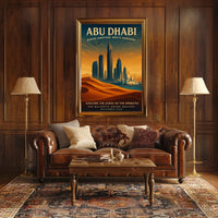 Abu Dhabi skyline and heritage illustrated urban cityscape poster