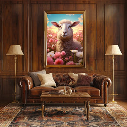 Serene Sheep In Blooming Meadow Poster PosterGoat