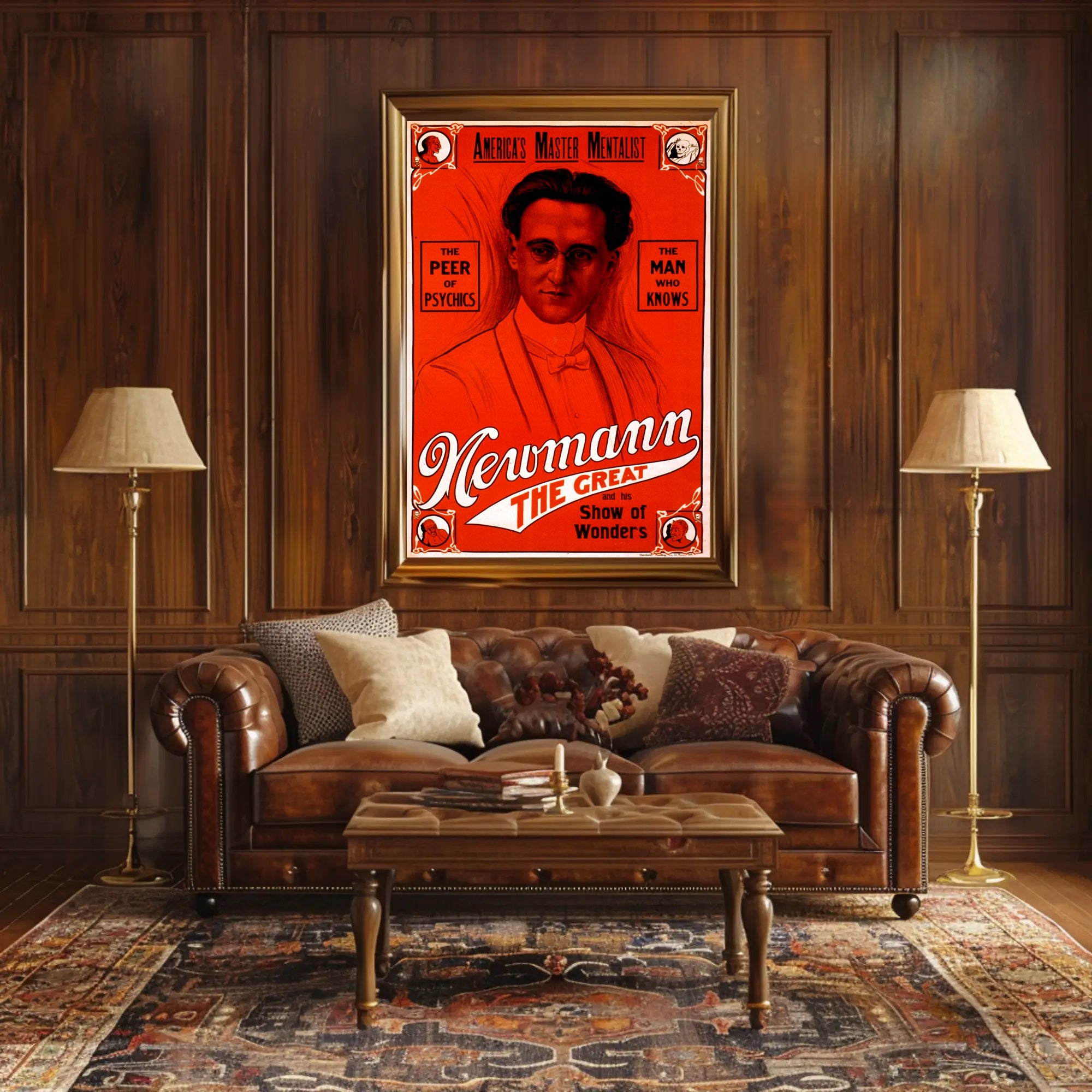Travel poster featuring a mentalist named Newmann, a captivating piece for art lovers and adventurers.