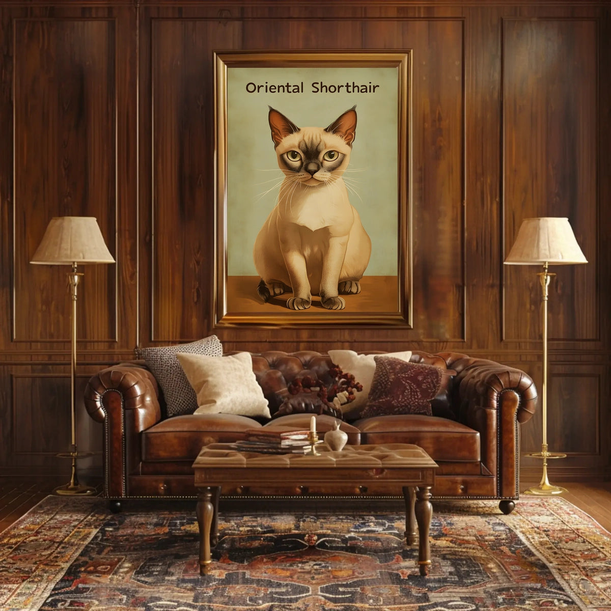 Oriental Shorthair Cat Digital Painting Vintage Poster