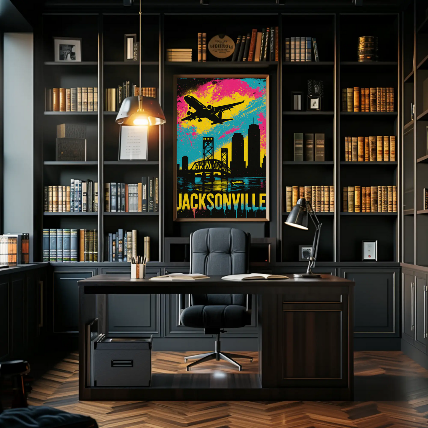 Jacksonville Florida Plane Skyline Bridge Poster Poster