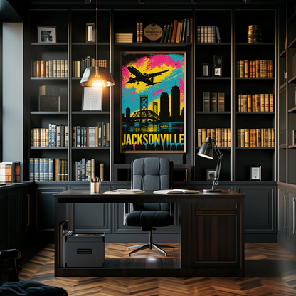 Jacksonville Florida Plane Skyline Bridge Poster Poster