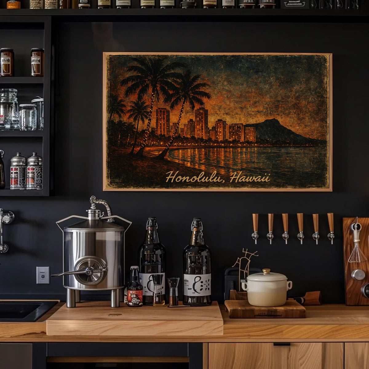 Honolulu Skyline Impressionism Travel Poster