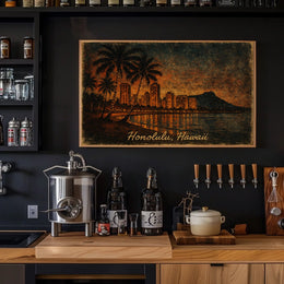 Honolulu Skyline Impressionism Travel Poster