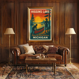 Higgins Lake Vintage Travel Adventure Travel Poster