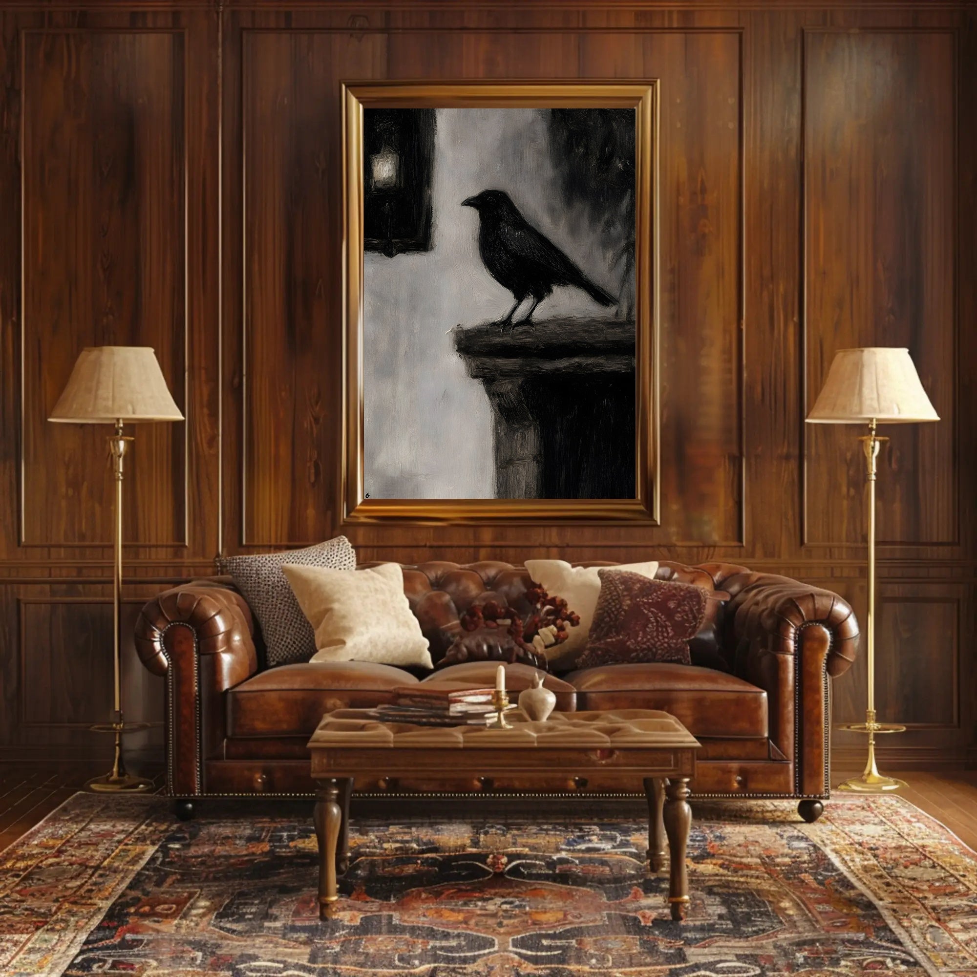 Raven on Stone Ledge: Impressionistic Animal Poster PosterGoat
