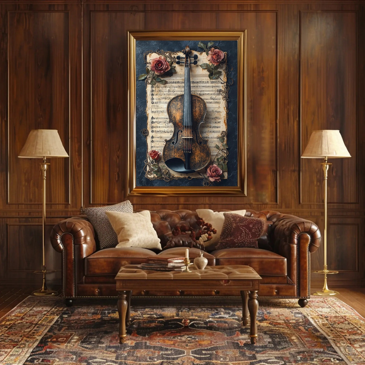 Melodic Nostalgia: Vintage Violin and Roses Artistic Poster