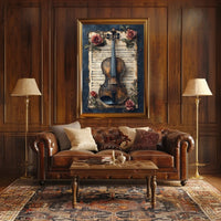 Melodic Nostalgia: Vintage Violin and Roses Artistic Poster