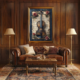 Melodic Nostalgia: Vintage Violin and Roses Artistic Poster