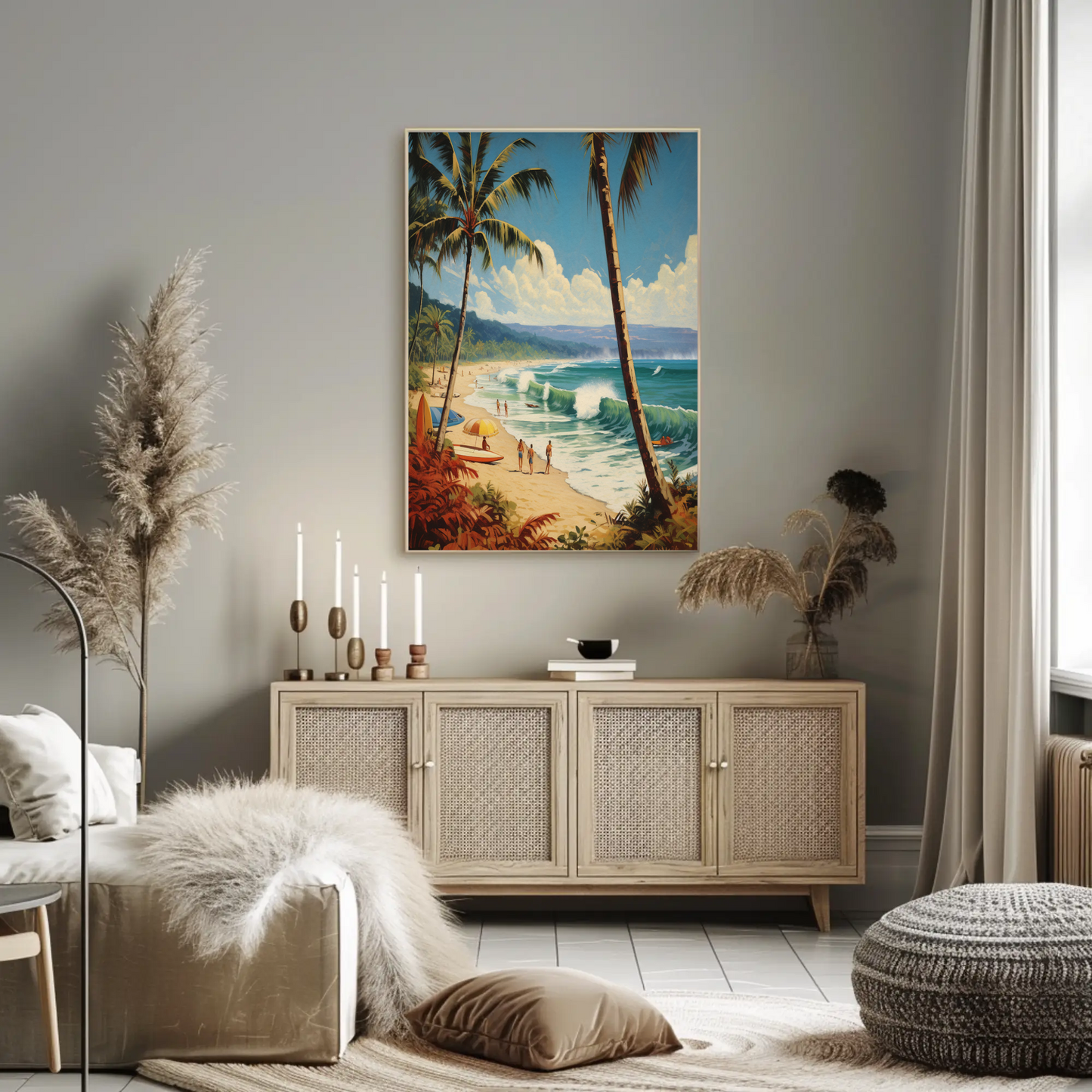 Tropical Surf Beach Day Palm Trees Vintage Travel Poster