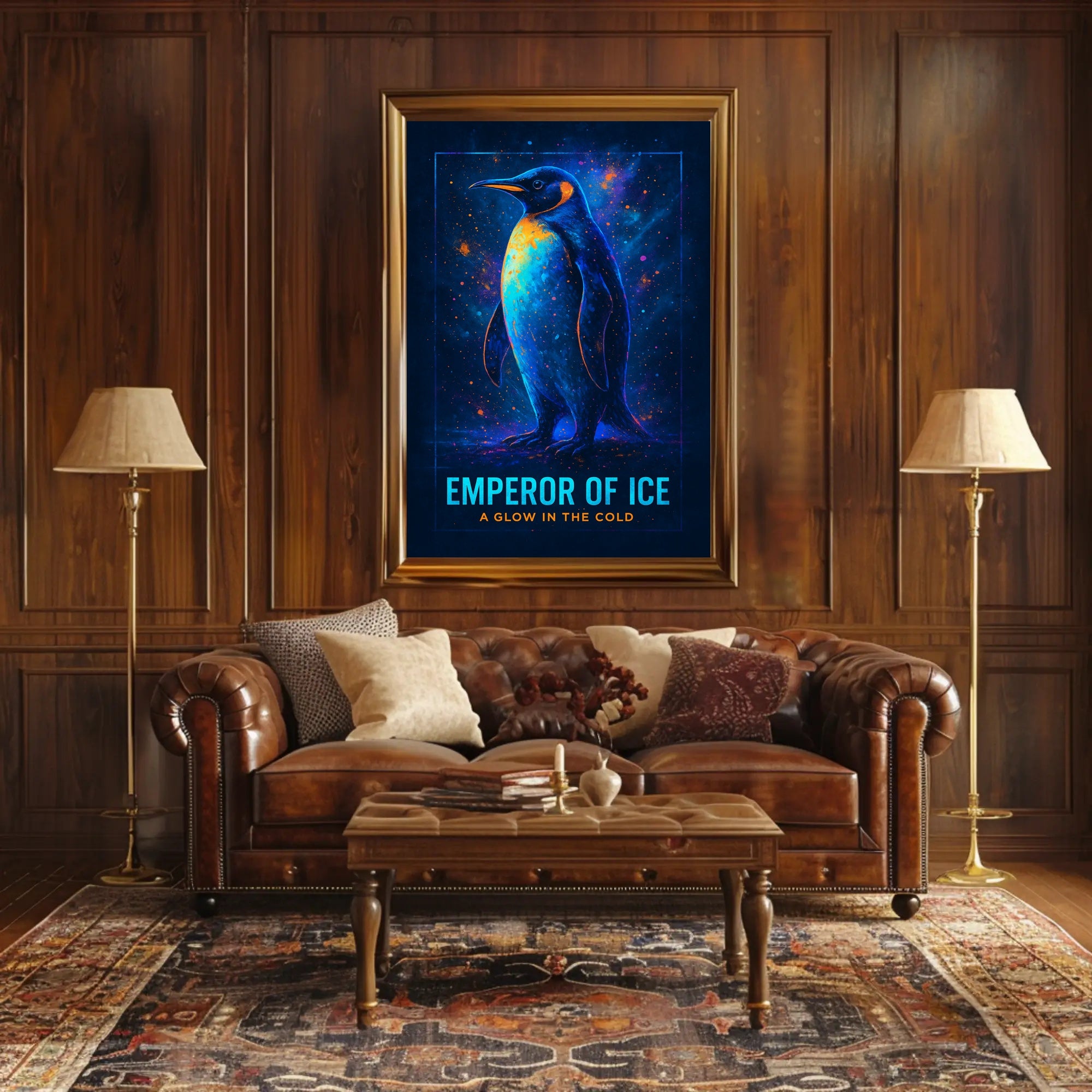 Emperor Penguin Poster Neon Glow Wall Art Print