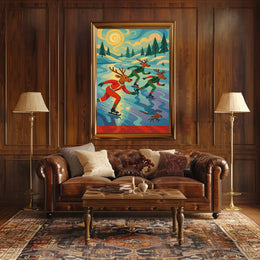 Whimsical Reindeer Skating Retro Art Poster