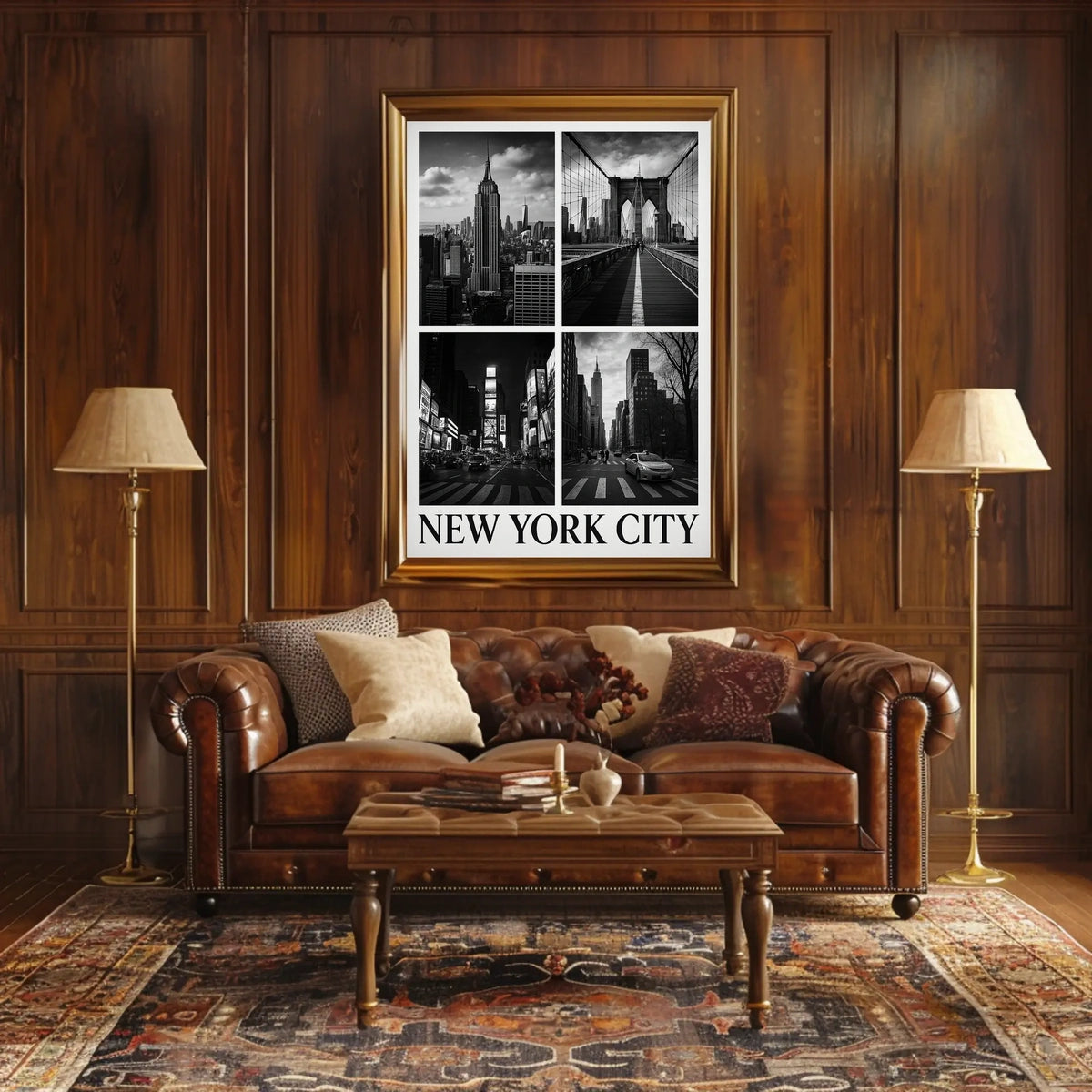 New York City Skyline Monochrome Poster Classic Wall Art