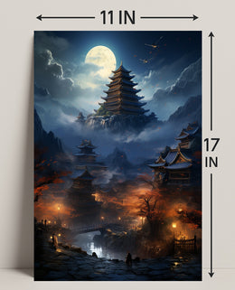 Moonlit Pagoda Serenity Poster