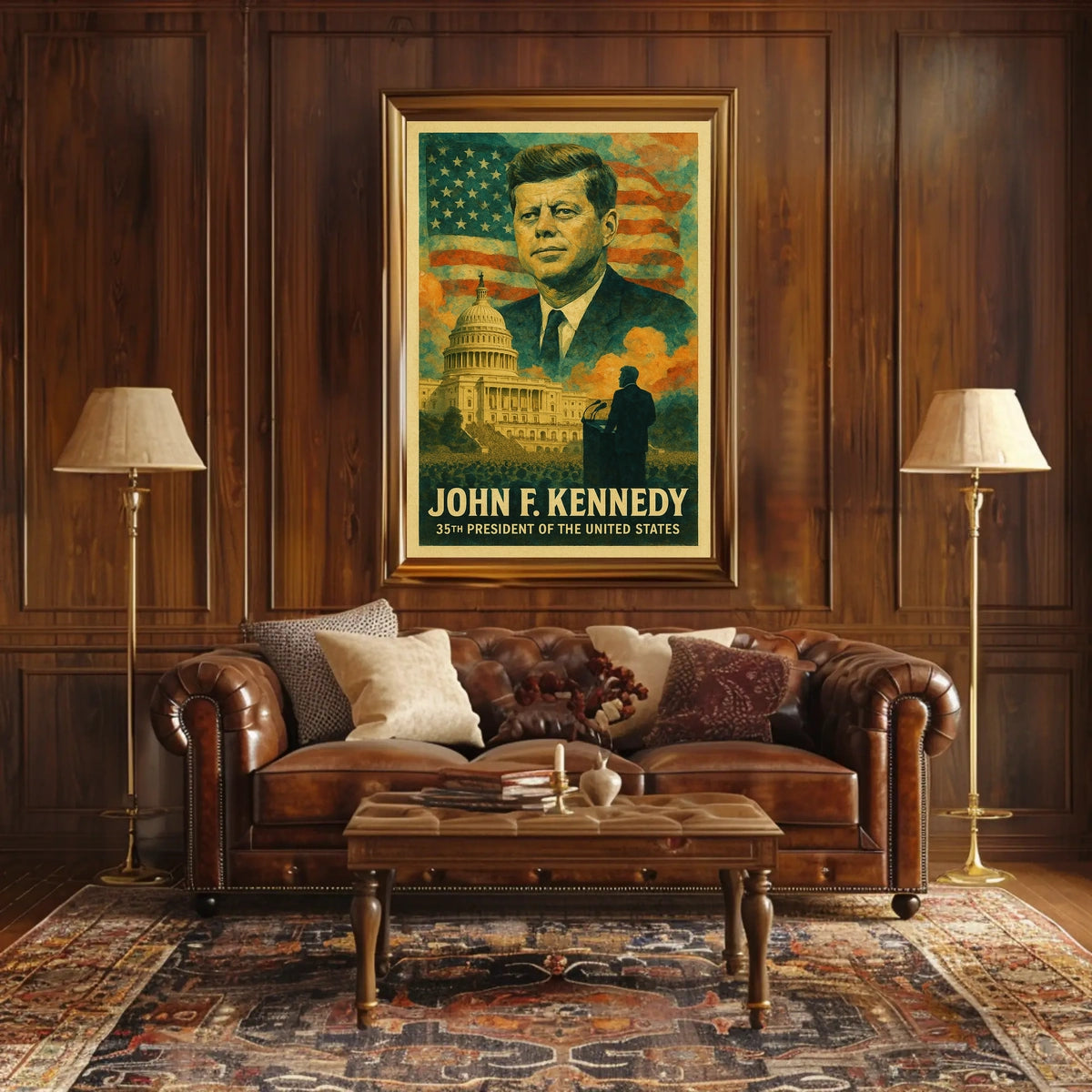 John F. Kennedy 35th President of the United States Layered Digital Collage Poster