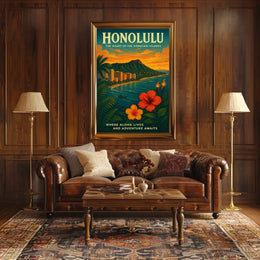 Honolulu Adventure Vintage Travel Poster Art