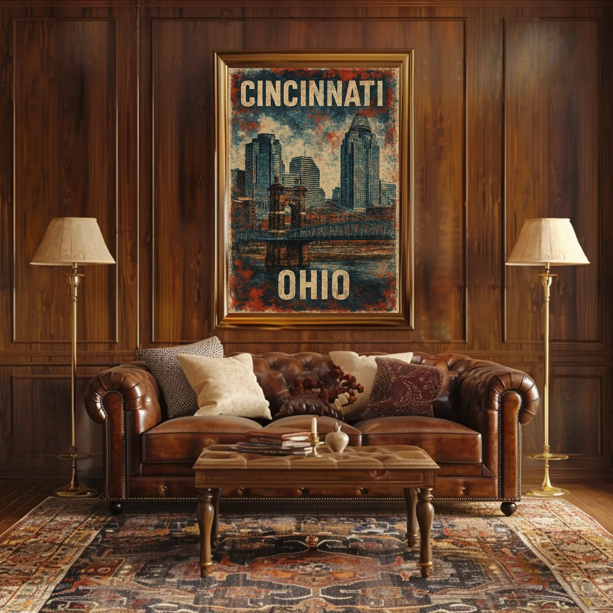 Cincinnati Skyline Vintage Urban Art Poster