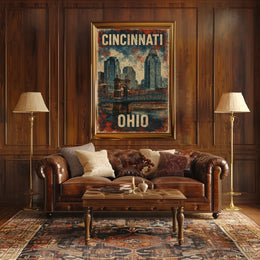 Cincinnati Skyline Vintage Urban Art Poster