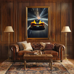 Sleek Modern Sports Car in Tunnel Futuristic Sci-Fi Poster