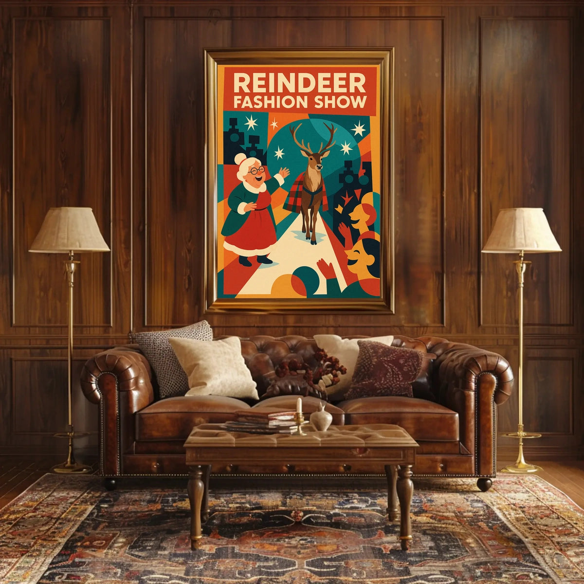 Reindeer Fashion Show Holiday Retro Vintage Artistic Poster