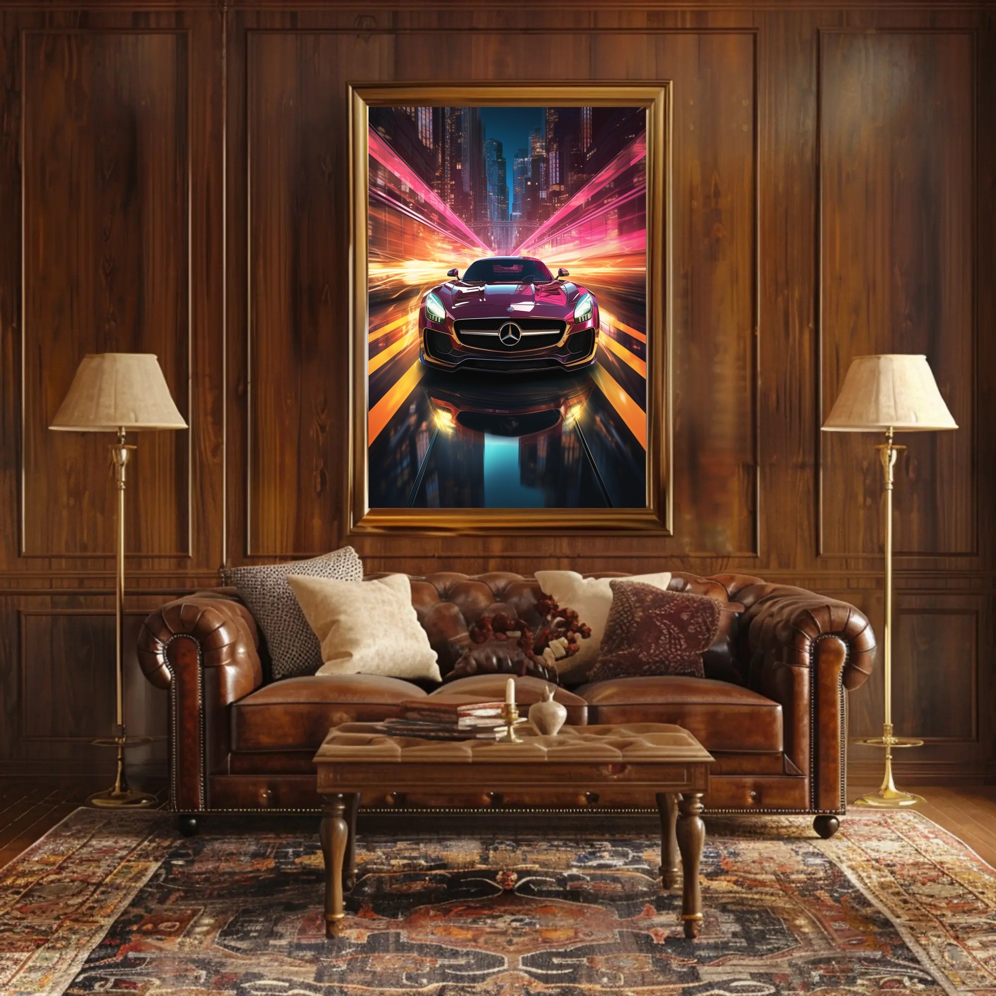 Sleek Sports Car Urban Escape Futuristic Sci-Fi Poster