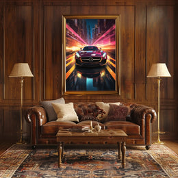 Sleek Sports Car Urban Escape Futuristic Sci-Fi Poster