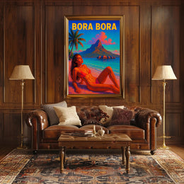 Vibrant Bora Bora Beach Scene in Travel Poster PosterGoat