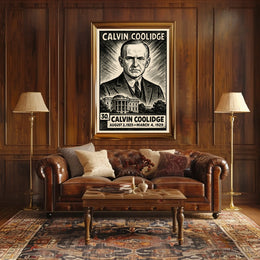 Calvin Coolidge 30th President of the United States B & W Comic Sketch Poster