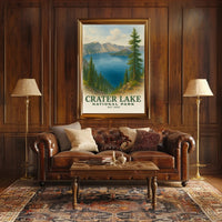 Crater Lake Scenic Travel Poster Vintage Wall Art