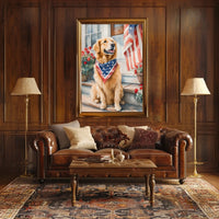Golden Retriever On Front Porch Patriotic Bandana Poster
