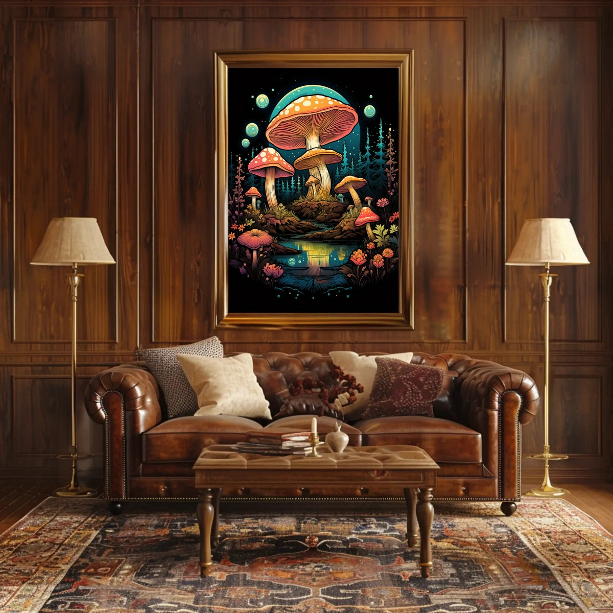 Magical Forest Oversized Mushrooms Abstract, Artistic Poster