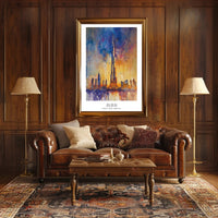 Dubai Skyline Modern Abstract Watercolor Urban or Cityscape Poster PosterGoat