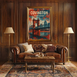 Covington Bridge Scenic Vintage Traveler Poster
