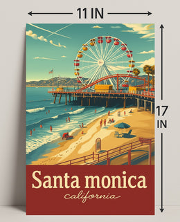 Santa Monica Pier Retro Travel Poster