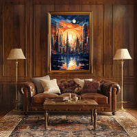 Futuristic Cityscape At Sunset Poster PosterGoat