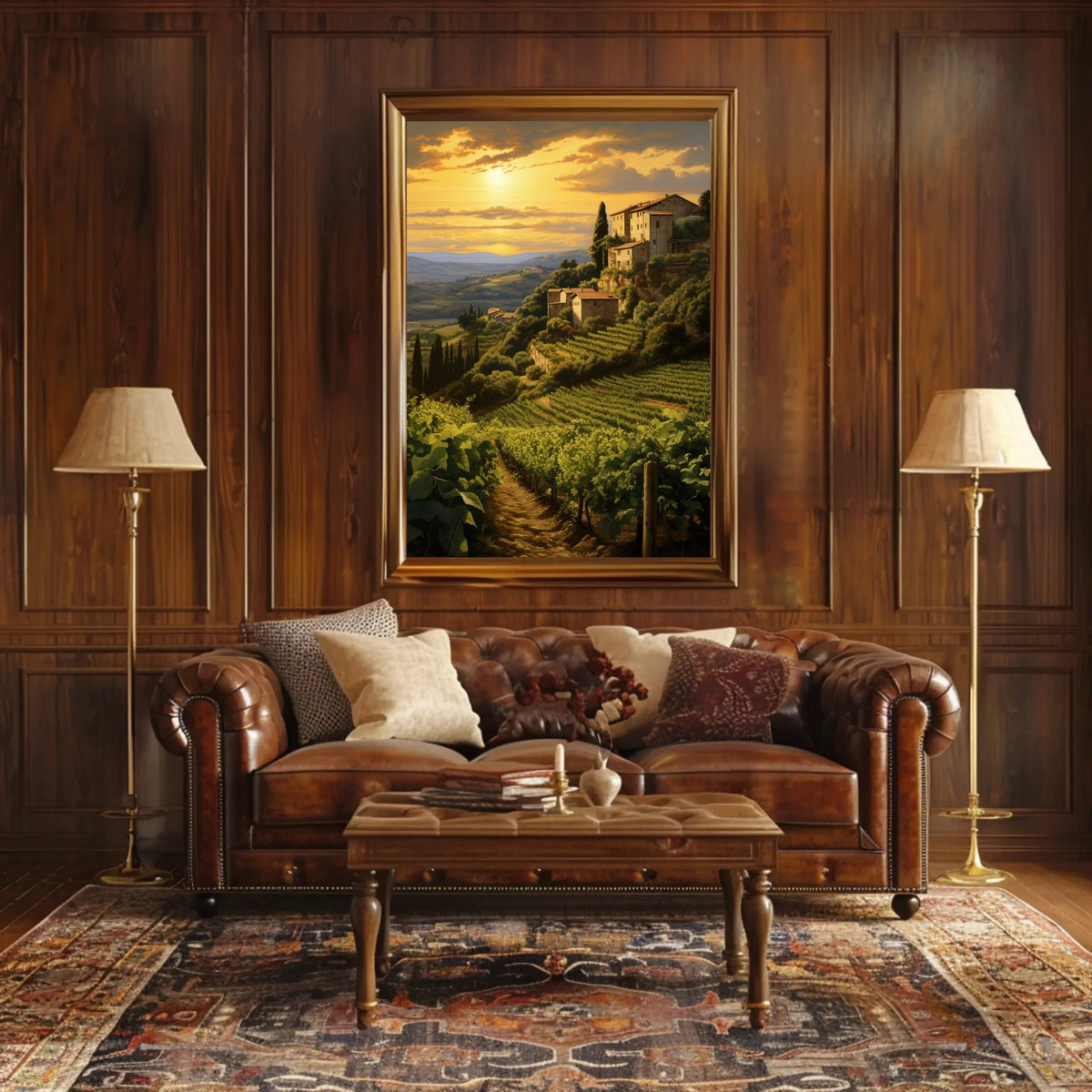 Tuscany Vineyard Sunset: Romantic Landscape Travel Poster