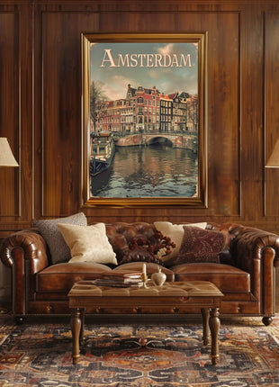 Amsterdam's Historic Canals Vintage Urban or Cityscape Poster