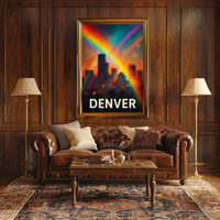 Denver Skyline Rainbow Minimalist Digital Painting Travel Urban Landscape Poster