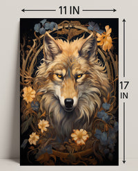 Majestic Wolf In Floral Frame Poster PosterGoat