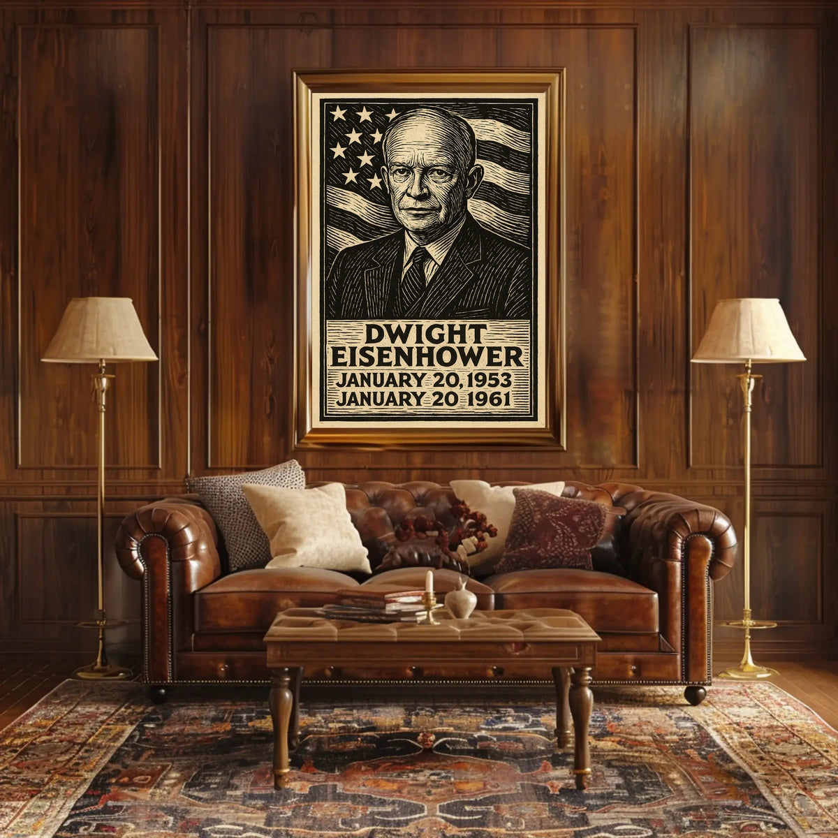 Eisenhower Patriotic Woodcut Vintage Poster