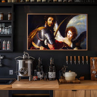 Warrior and Angelic Figure Mythology Scene Fantasy Poster