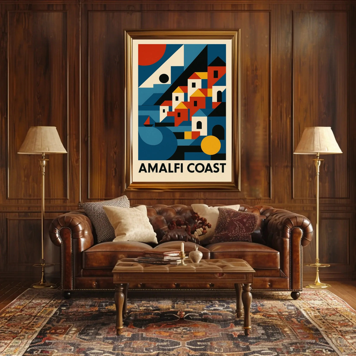 Amalfi Coast Geometric Art Poster For Elegant Wall Decor