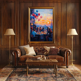 rooftop barbecue at sunset Poster